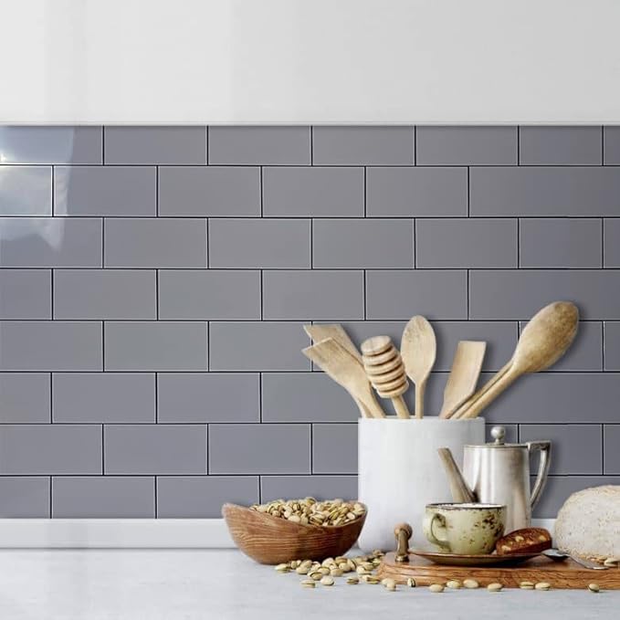 AULIGET 100-Piece Polished Grey Thick PVC Peel and Stick Backsplash