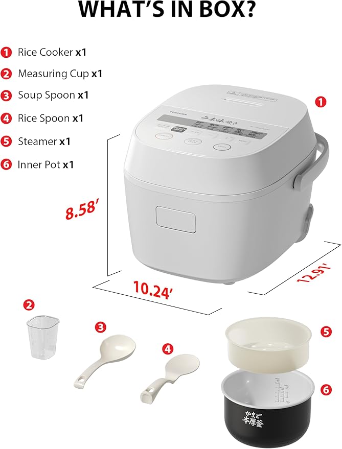 TOSHIBA OriginTaste Rice Cooker 5.5-Cup Uncooked, Fuzzy Logic, 15-in-1 Functions