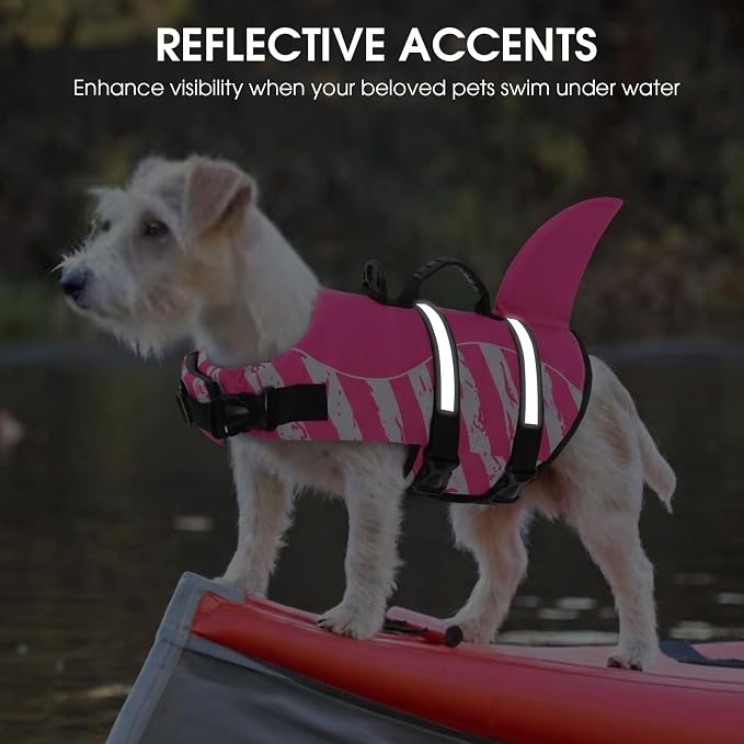 Dog Life Jacket High Flotation, Reflective Dog Life Vest for Swimming, Adjustable Dogs Life Preserver Rescue Handle Spring Summer Pool for Small, Medium, Large Dogs (Pinkwhite,XXL)