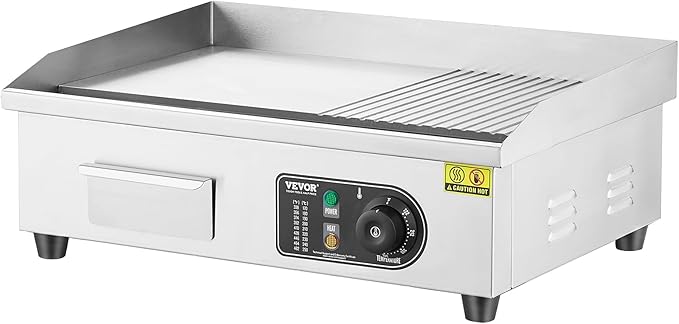 VEVOR Commercial Electric Griddle, 1600W Countertop Half-Flat Top Grill