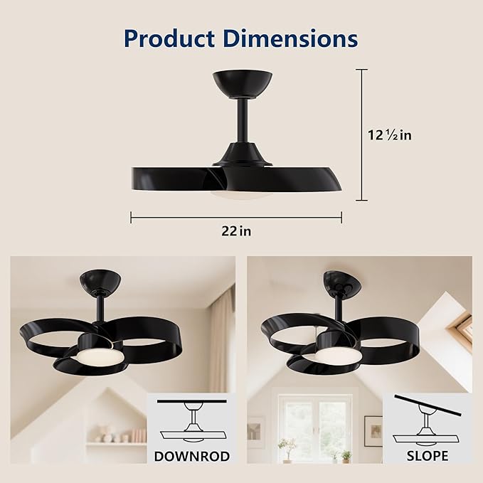 FANX 22 Inch Ceiling Fan with Light and Remote, Quiet DC Motor, Dimmable LED