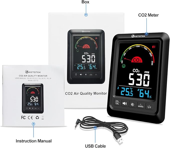 KETOTEK CO2 Monitor Indoor Air Quality Meter