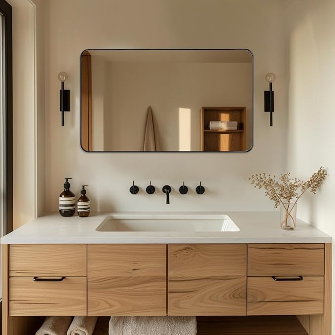 ANDY STAR 30”x48” Black Bathroom Mirror, Wall Mirror