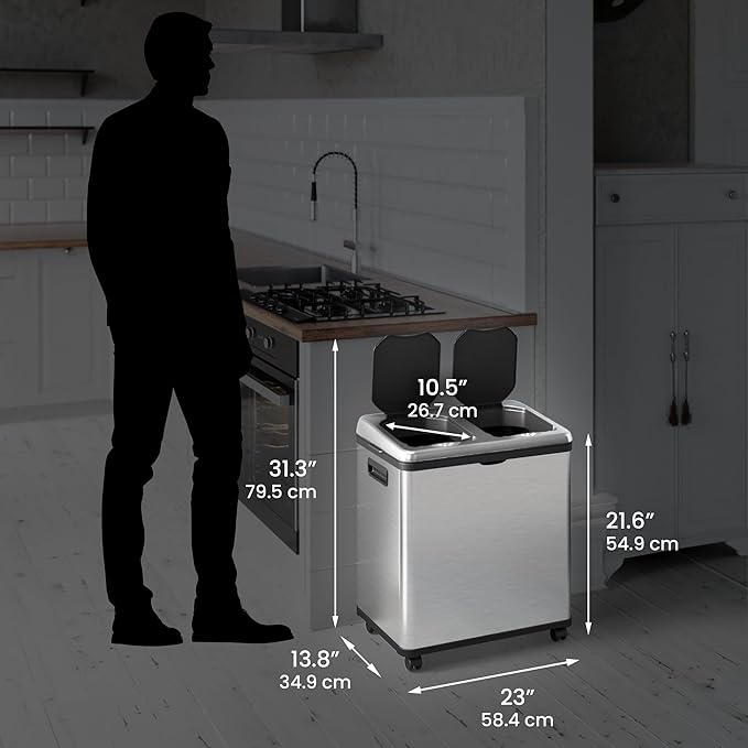 iTouchless 16 Gallon Touchless Sensor Kitchen Trash Can and Recycle Bin