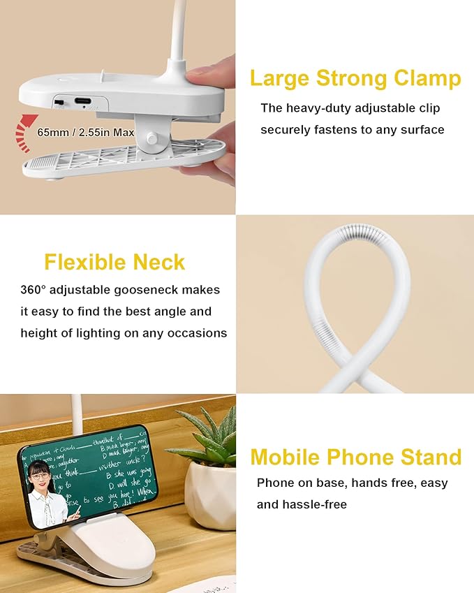 SZOKLED Red Light Reading Lights for Books in Bed, Clip on Lamp with Timer & Dimmable, Rechargeable Eye Care Night Light for Bedroom, Desk, Laptop, Headboard