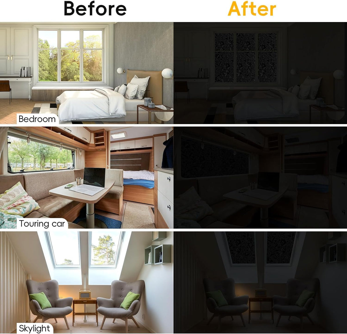 Total Blackout Privacy Film Radiance with Tools - Room Darkening Window Tint in Static Cling - Black Out Window Replacement - 23.6" x 78.74" (4 Pack)