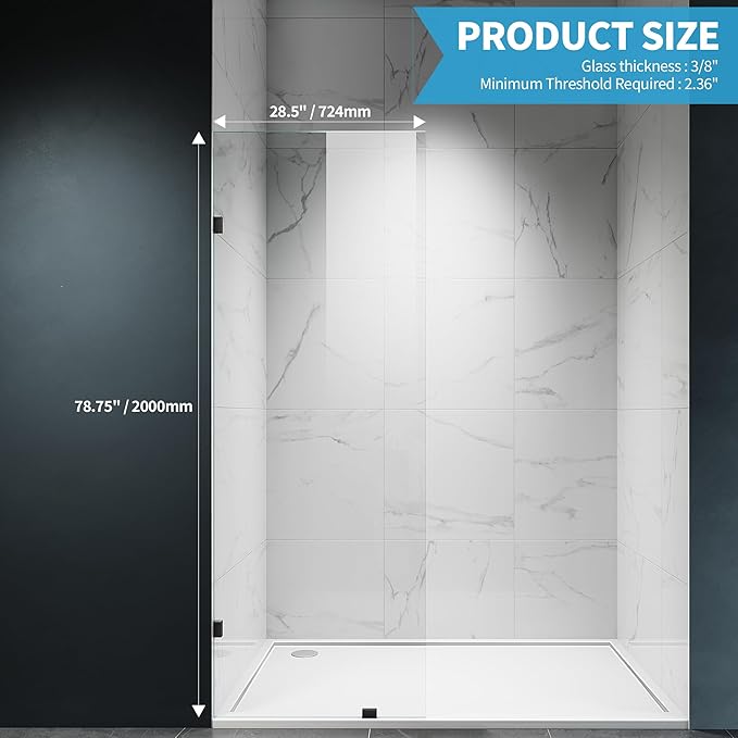 Shower Glass Panel, 28.5" W x 78.75" H Fixed Shower Screen Panel