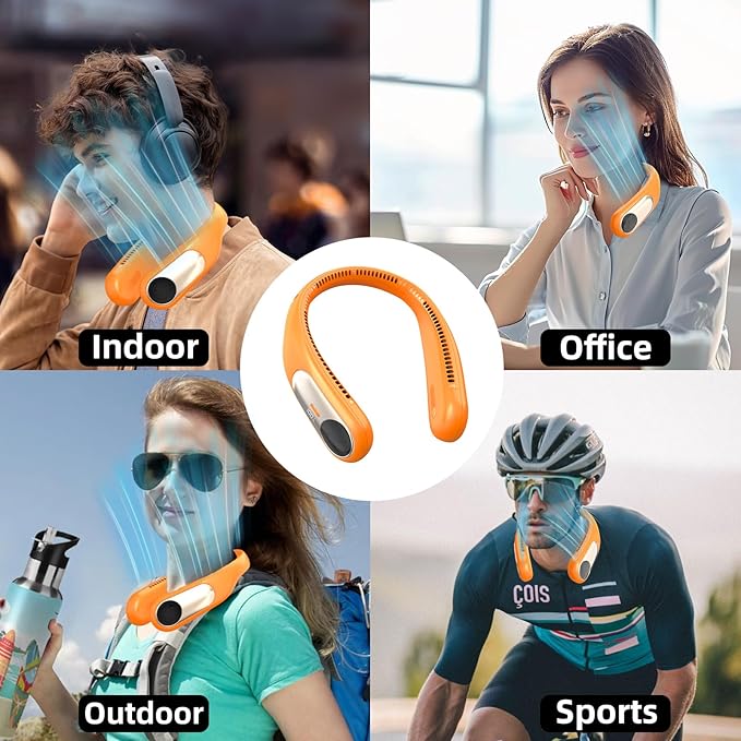 Portable Neck Fan, Personal Wearable Bladeless Fan, LED Display, 6000mAh USB