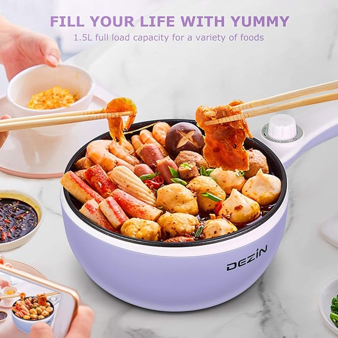 Dezin Hot Pot Electric Upgraded, Non-Stick Sauté Pan, Rapid Noodles Electric Pot