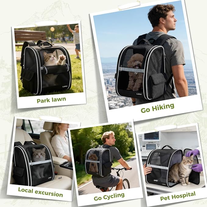 Lekereise Dog Carrier Backpack for Small Medium Large Dogs Cats up to 25 lbs, Breathable Pet Backpack Carrier with 3 Entrances, Collapsible Cat Backpack Carrier, Travel Hiking Puppy Backpack