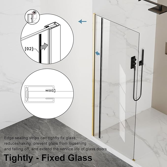 Bathbliss 36" W x 76" H Frameless Shower Glass Panel, 8mm Clear Tempered Glass