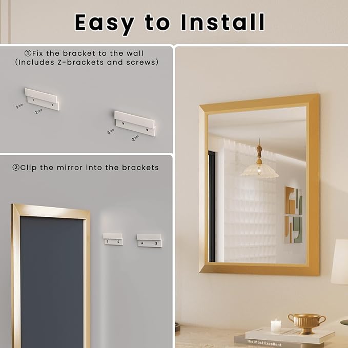 Amorho Bathroom Mirror, 24x32 Inch Gold Thick Metal Framed Wall Mirrors