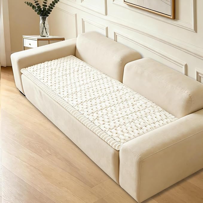 Waterproof Couch Cover for Dogs Washable,Nonslip Fuzzy Durable Pet Friendly | Soft Slipcovers for 3 Cushion Sofa Cover,Plush Thick Protector Fits Mat Bed Leather & Fabric Couches (Beige 27.6"x70.9")