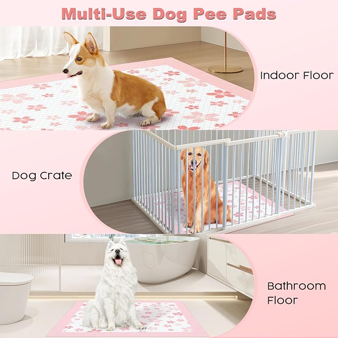MIZOK Pink Puppy Pads with Adhesive Tabs Disposable Pee Pads 36x36in 100Ct | Giant Potty Pads Feature Sticky Corners and Extra Thick Layers Ideal for Multiple Pets or Big Dog Poop Pads Needs