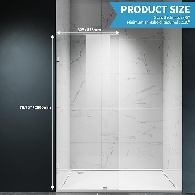 Shower Glass Panel, Frameless Walk in Shower Door