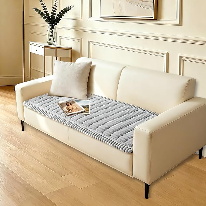 Waterproof Couch Cover for Dogs Washable,Nonslip Fuzzy Durable Pet Friendly | Soft Slipcovers for 3 Cushion Sofa Cover,Plush Thick Protector Fits Mat Bed Leather & Fabric Couches (Light Grey 27.6"x82.7")