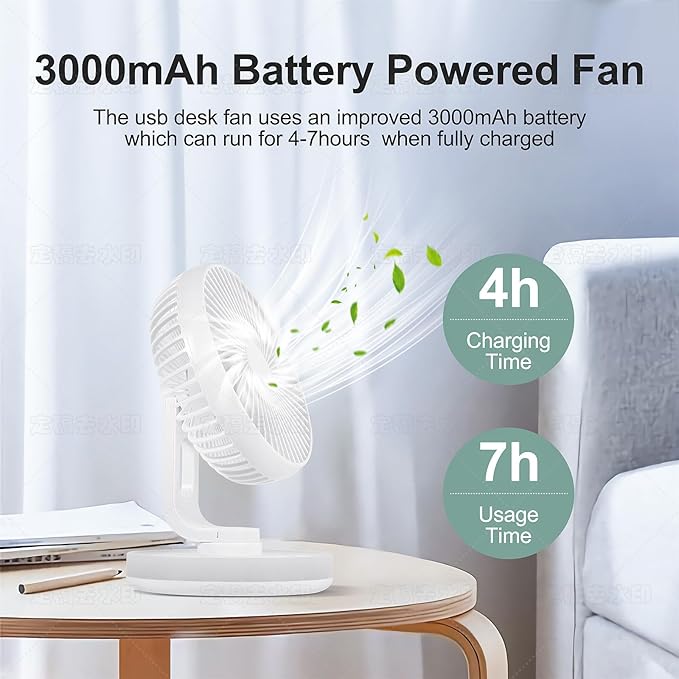MAWFOZIN Small Desk Fan With Night Light, Auto Oscillating Table Fan With