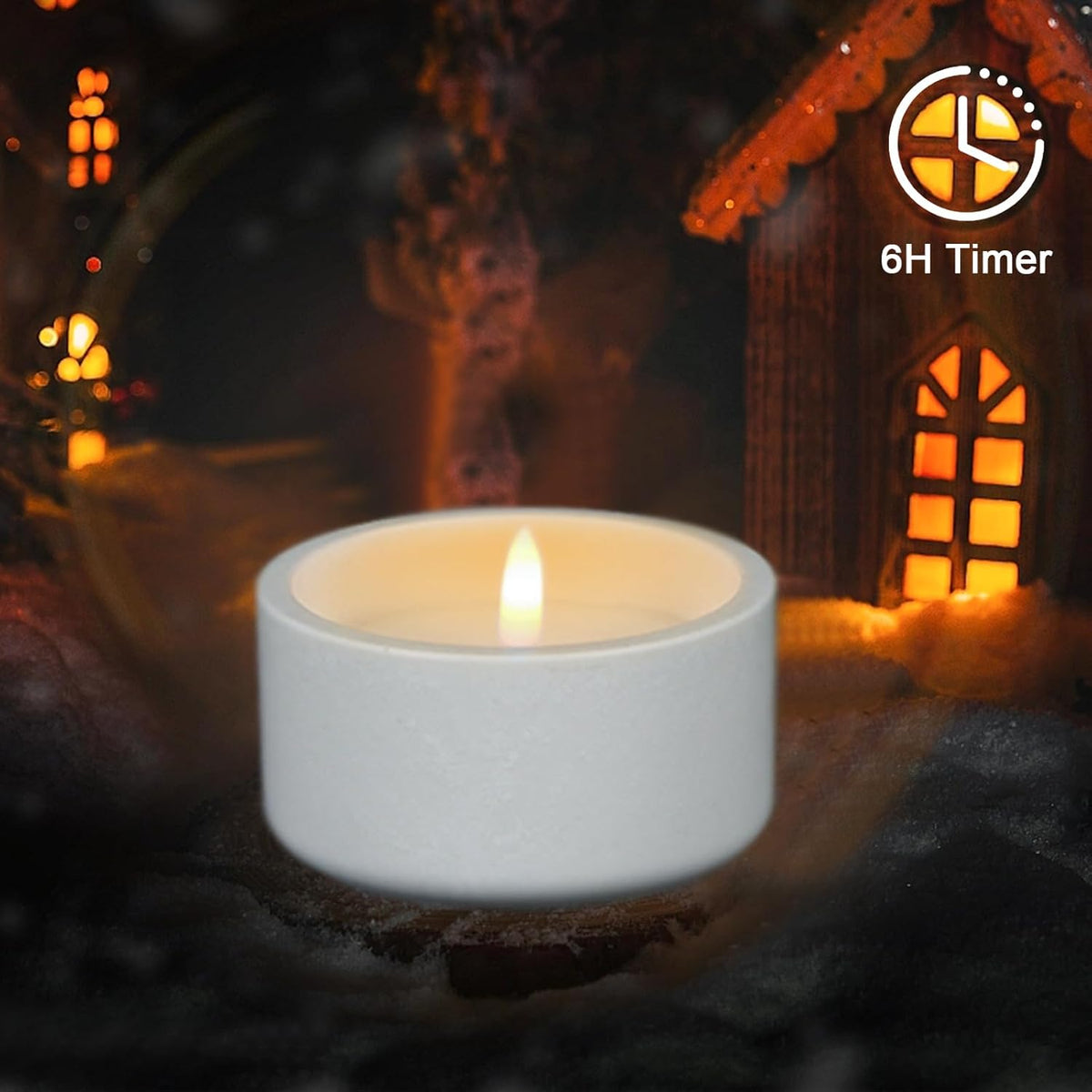 GenSwin White Flameless Pillar Candles with Timer, 2 Pack LED Flickering Candles with Concrete Holder and Real Wax Imitate Scented Candle Shaped for Wedding Homer Decor