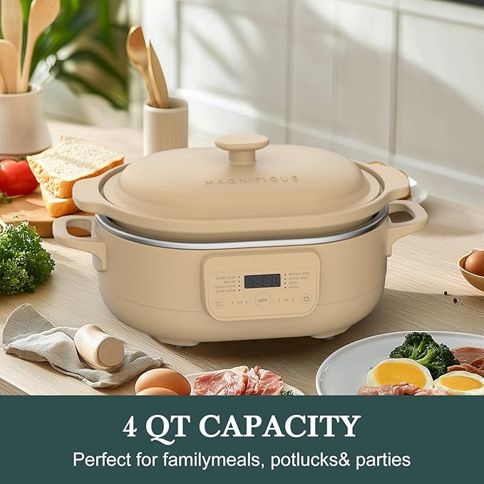 MAGNIFIQUE 4 Quart Programmable Casserole Slow Cooker, 8-in-1 Multi Cooker