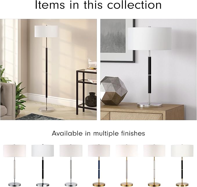 Henn&Hart 2-Light Floor Lamp with Fabric Shade in Blue/Brass/White, Floor Lamp for Home Office, Bedroom, Living Room