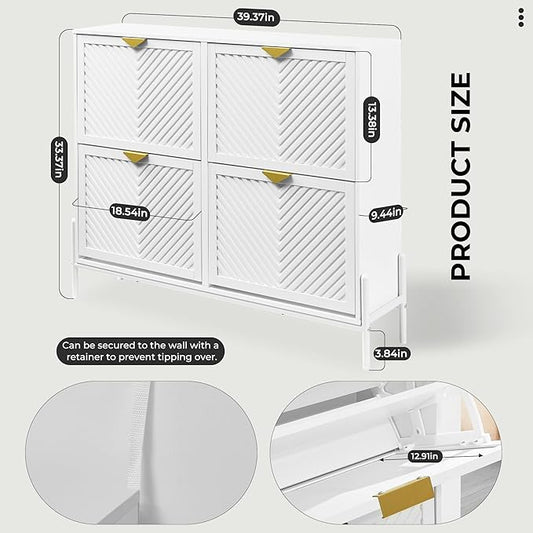 Shoe Cabinet Storage with 4 Flip Drawers, Narrow Hidden Shoes Organizer Cabinet