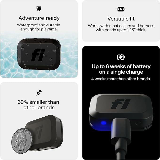 Fi Mini GPS Tracker for Dogs — 6-Month Membership Included — Smart Pet Tracking