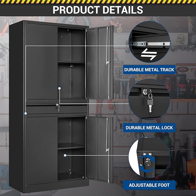 71" Metal Cabinet-Black Heavy Duty Storage File Cabinet Steel Tool Cabinets
