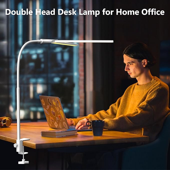 EppieBasic LED Double Head Architect Lamps, Extra Bright Workbench Office Lighting, Eye Protection Modern Desk Light for Monitor Working Reading White 1200LM