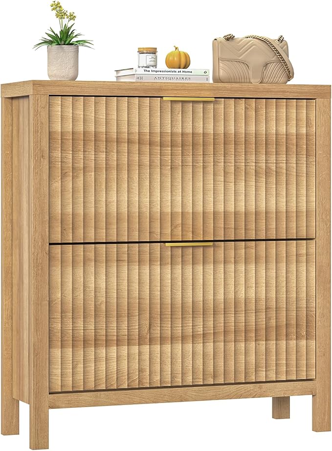Shoe Cabinet Storage for Entryway, Fluted Shoe Cabinet