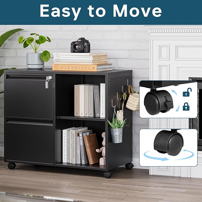 MIIIKO 2 Drawer File Cabinet on Wheels, Metal Filing Cabinets