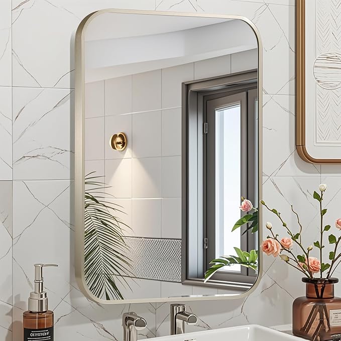 48x30 Inch Brushed Nickel Bathroom Mirror, Framed Rectangle Mirror