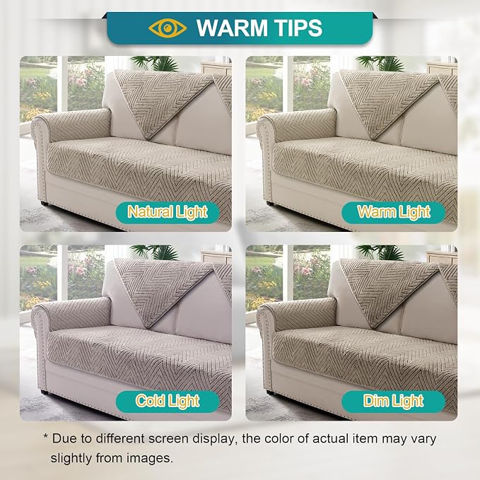 Turquoize Waterproof Couch Cover for Dogs Fuzzy Pet Couch Covers for Sofa Thick Dog Bed Cover Non-Slip Sofa Covers for 3 Cushion Couch Protector Slipcover Pet Friendly (Khaki, 36" x 63")