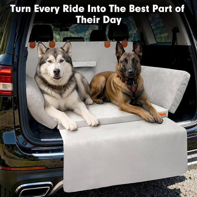 SUV Cargo Liner for Dog, Orthopedic SUV Dog Bed for Truck, Medium | Waterproof-coated 2-inch foam 6-inch side bolsters, bumper flap, storage pocket, non-slip backing for SUVs,25 x 30 in