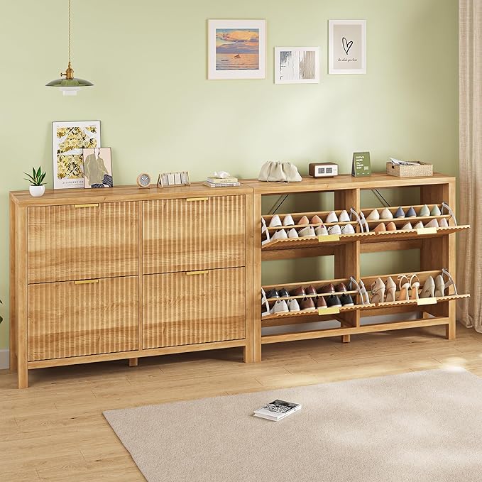 Shoe Cabinet Storage for Entryway, Fluted Shoe Cabinet