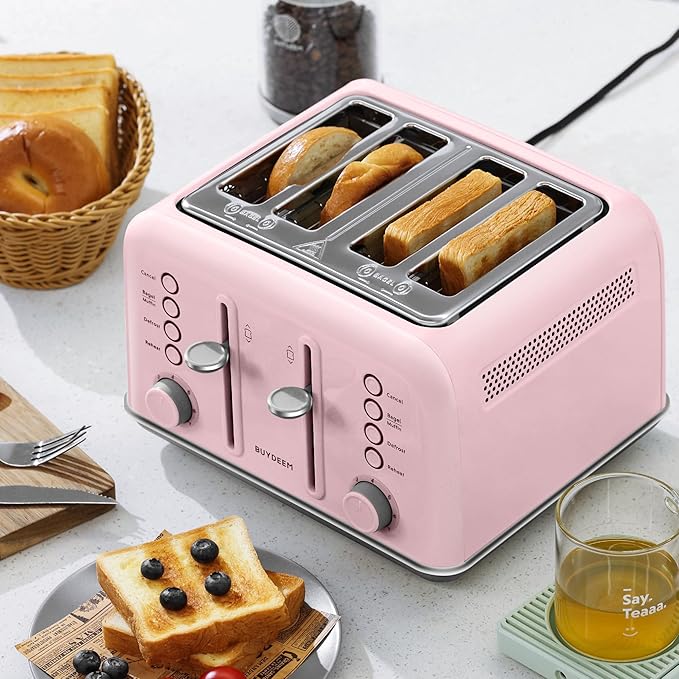 BUYDEEM DT640 4-Slice Toaster, Extra Wide Slots, Retro Stainless Steel