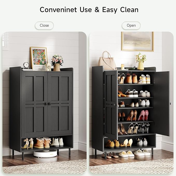 ONBRILL Shoe Cabinet with Cross Molding Doors, 6-Tier Shoe Storage Cabinet with