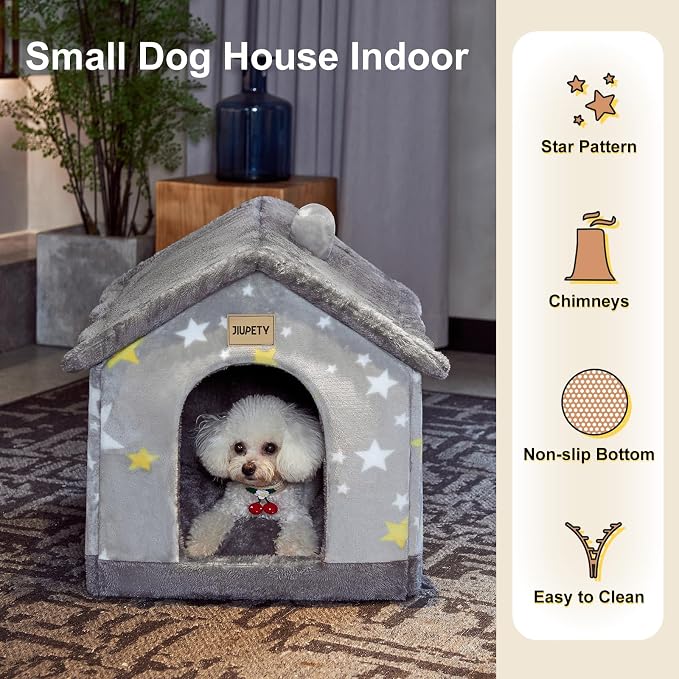 Cute Small Dog House Indoor,Foldable House Kennel Bed Mat with Cushion,Grey | L Size Dog Tent for 11-16 lb Dogs and 18-22 lb Cats, Dog Cave Bed with Non-Slip Bottom,Dog Cave with Foldable Reversible