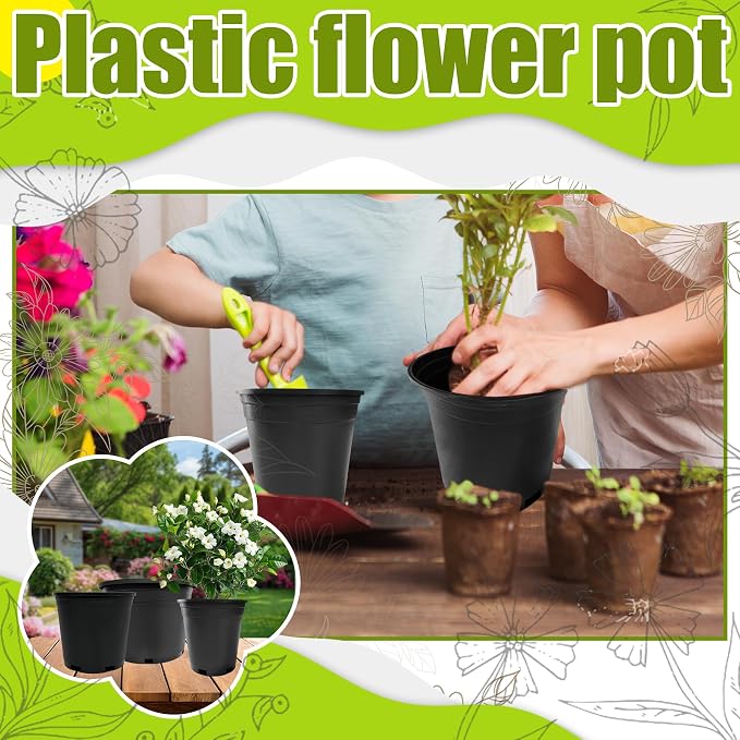 10 Gallon Nursery Pots Plastic Container Injection Molded Pot for Plants Flexible with Drainage Holes Suitable for Plants Soil Growers or Hydroponics Black 10 Pcs