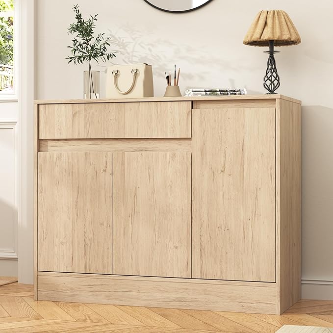 Shoe Cabinet Storage with 3 Doors, Freestanding Shoe Cabinet with Drawer &