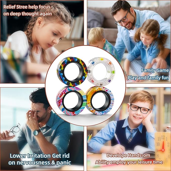12Pcs Magnetic Adults Fidget Toys Rings, Stocking Stuffers