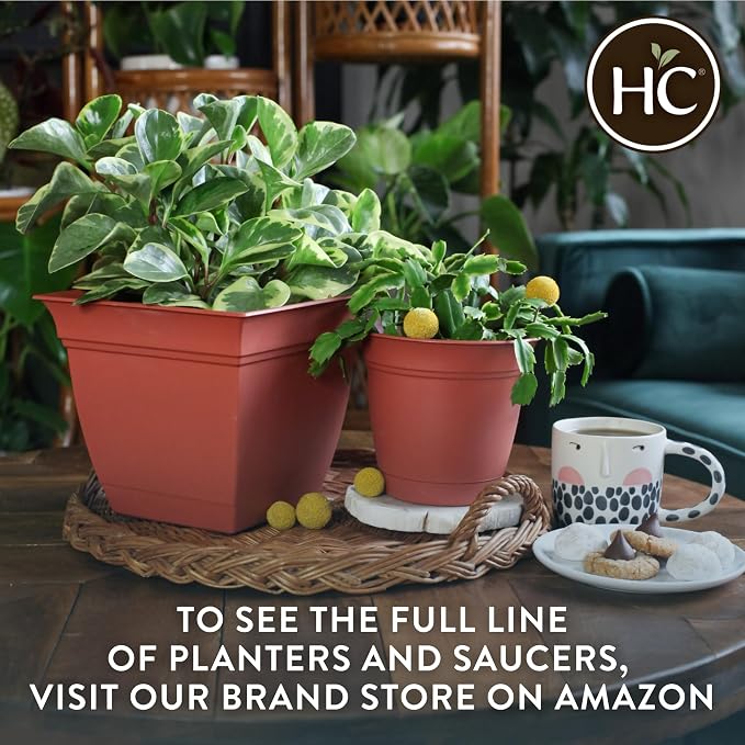 The HC Companies Eclipse Round Planter with Saucer - Outdoor & Indoor Plant Pot with Drainage Holes - Lightweight, UV-Resistant Plastic Pots for Plants, Flowers & Herbs (10" Seafoam, Pack of 1)