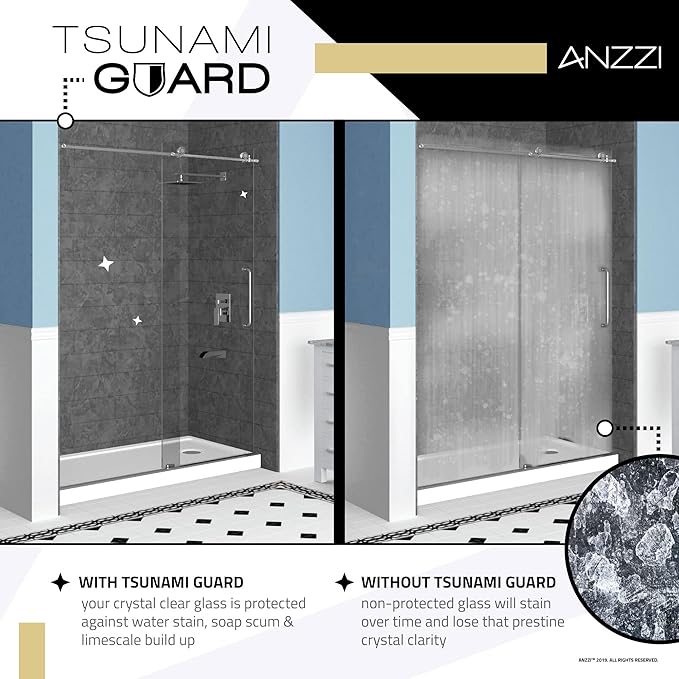ANZZI 70" x 24" Frameless Shower Door in Brushed Nickel, Water Repellent Glass