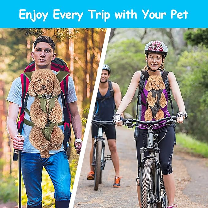 PetBonus Dog Front Carrier Backpacks, Legs Out Easy-fit Puppy Chest Carrier | Hands Free, Adjustable, Safety Strap, Walking Hiking Cycling Motorcycle bag, For Small Medium Dogs (Black, L)