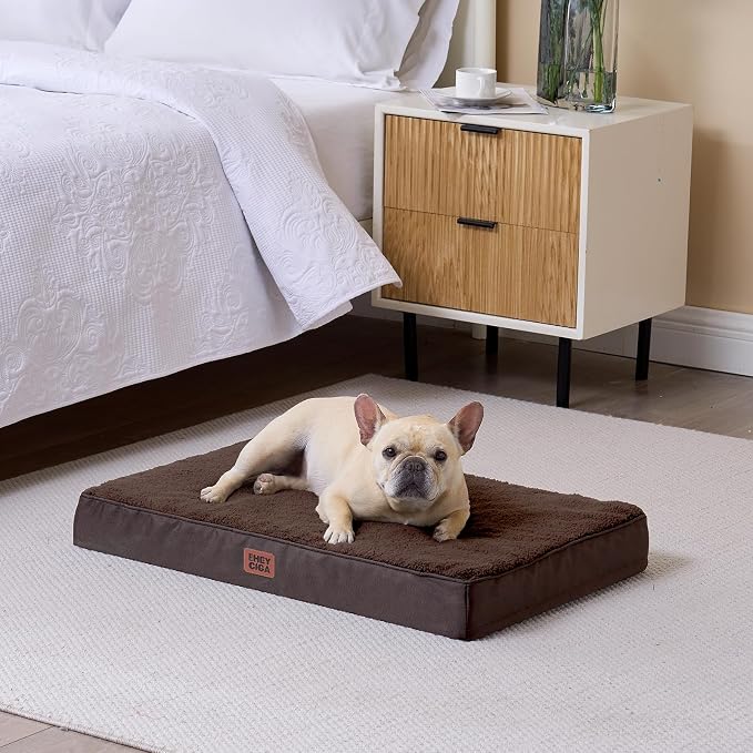 EHEYCIGA Orthopedic Dog Bed Large with Removable Washable Cover, 41IN Brown | Egg Crate Foam Support, Durable Oxford fabric, Non-Slip Bottom, Machine Washable, Soft Waterproof Plush Pet Bed Mat For Crate