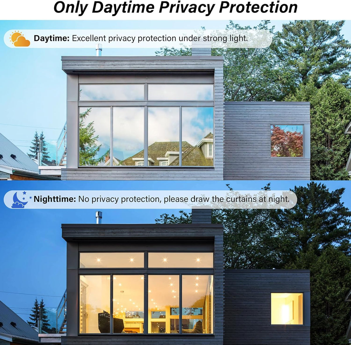 Kromapolis One Way Window Privacy Film Reflective Mirror Home Window Tint, Daytime Privacy Heat Control Anti UV Glass Tinting Static Cling (Silver, 23.6 x 118.1 inch)