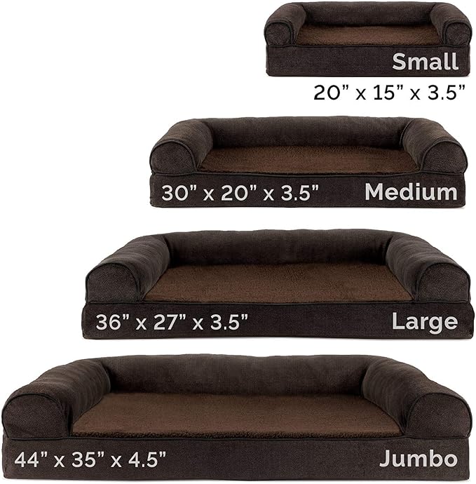 FurHaven Soft, Orthopedic Foam Sofa Dog Bed with Washable & Removable Cover - Sherpa/Chenille - Coffee, Dogs Up to 35 lbs - Medium