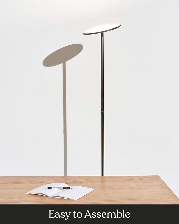 Brightech Sky LED Floor lamp, Torchiere Super Bright Floor Lamp for Living Rooms & Offices - Dimmable, Tall Standing Lamp for Bedroom Reading - Bronze
