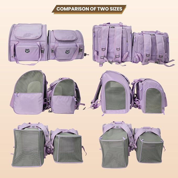 Expandable Cat Carrier Backpack for Large Cats - Airline Approved Pet Carrier Backpack for Small Dogs, Hiking & Travel, Waterproof with Breathable Mesh, 14lbs Capacity (Light Grey, Standard)