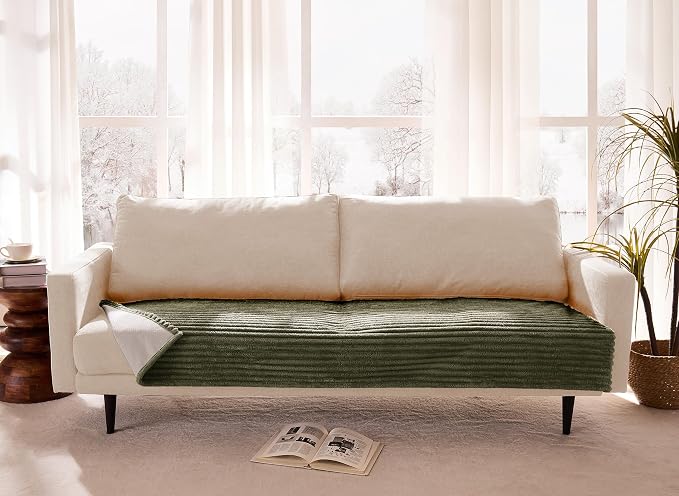 Dual Non-Slip Couch Cover for Dogs Waterproof, Fuzzy Soft Pet Couch Covers for Sofa 3 Cushion, Pet Friendly Soft Dog Bed Covers Sofa Cover Washable (Sage Green, 33" x 75" 1 Pack)