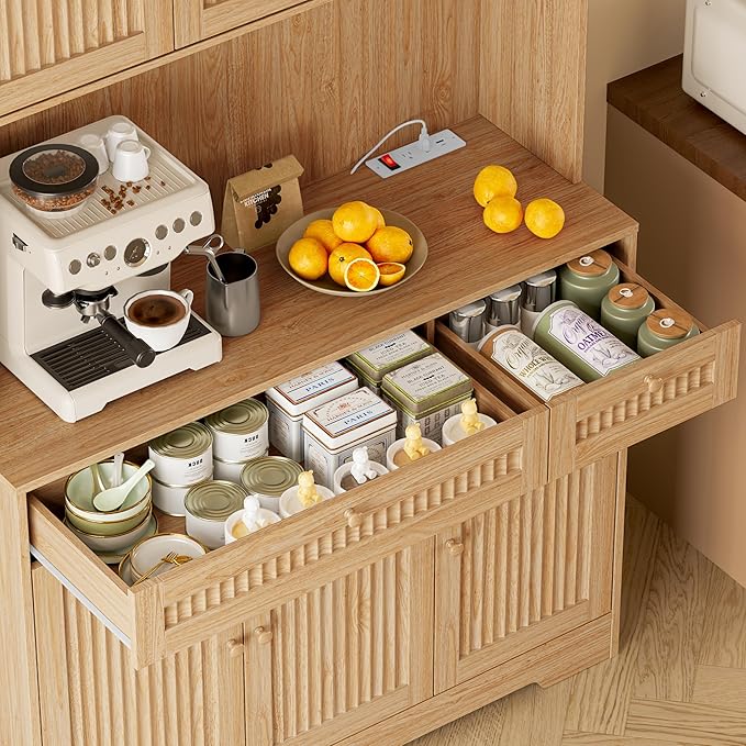 Pantry Cabinet with Charging Station and Light, Tall Kitchen Pantry Storage